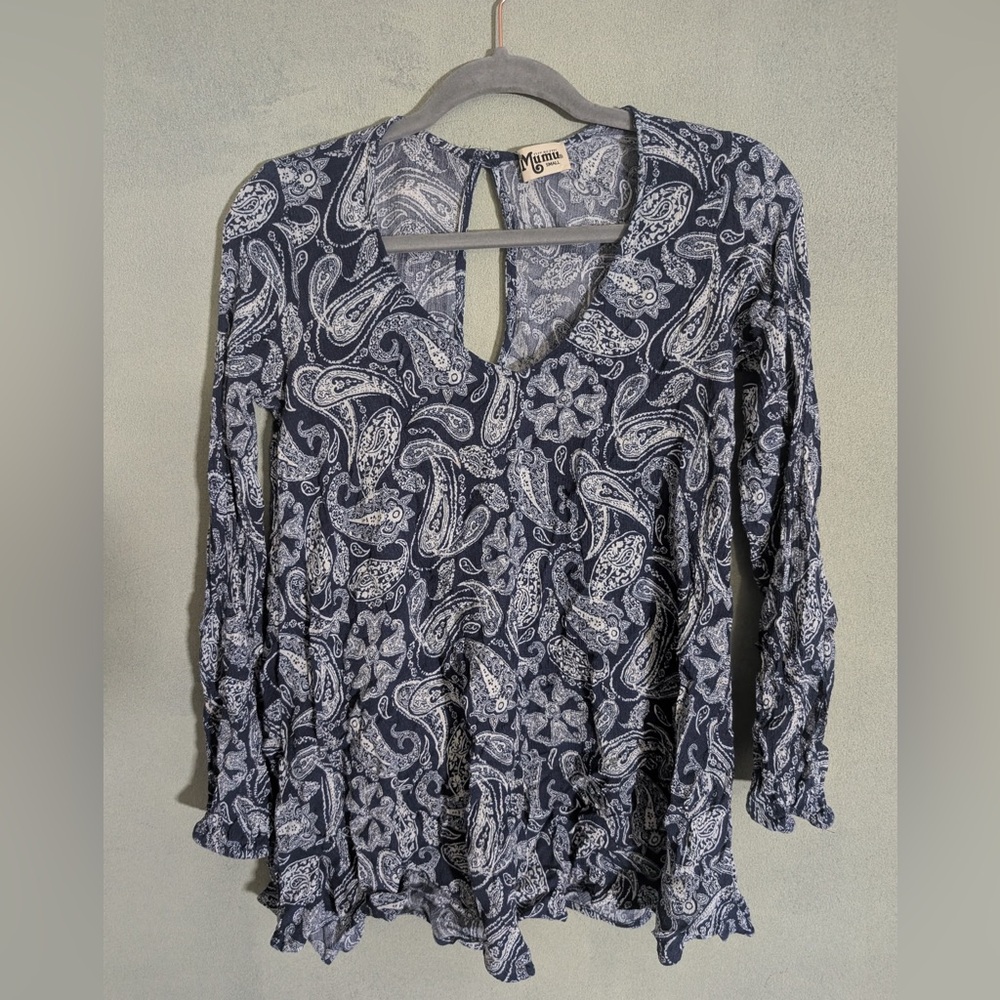 Show Me Your MuMu Navy Paisley Blouse Boho Casual